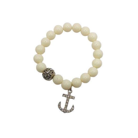 Women’s Beaded Anchor Charm Stretch Bracelet - Picture 1 of 9